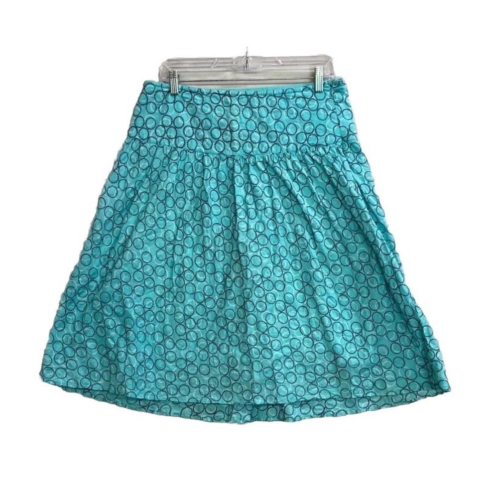 Fossil Skirt Womens 10 Aqua Blue Circle Embroidered Cotton High Waist Side Zip